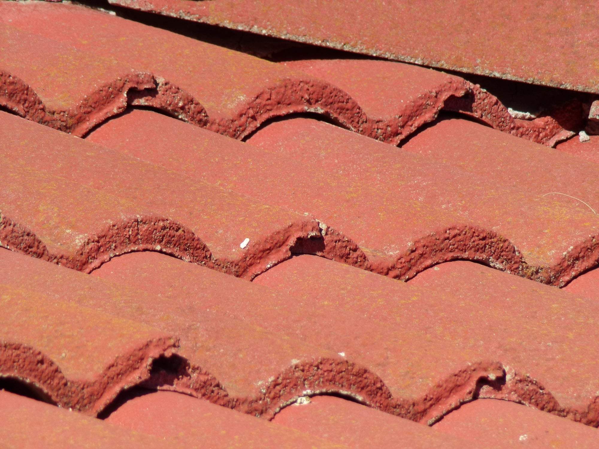 Rows of red clay barrel tiles seen at a low angle.